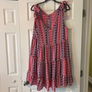 Simply Southern Women's Tiered Ruffle Tie Sleeve Dress Size Large Boho Chic